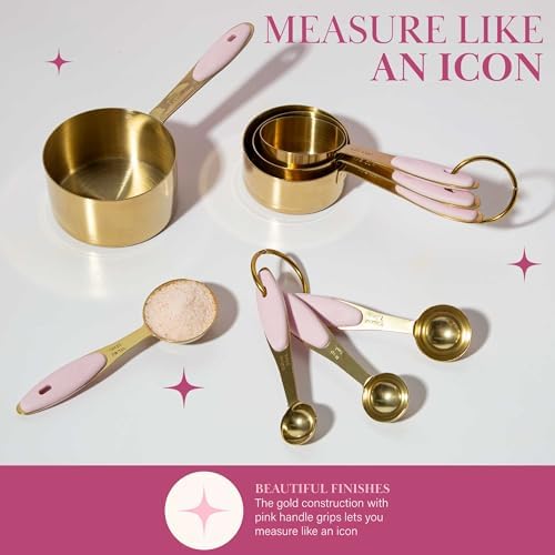 Paris Hilton Measuring Cups and Spoons Set, Stainless Steel with Pink
