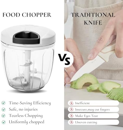 Pull‐String Manual Food Chopper with Sharp Blades, 900ml White