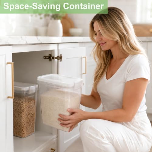 Rice Storage Container 10-15 Lbs, Airtight Flour Dry Food Bin with
