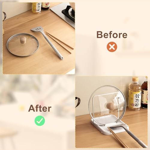PAVSTINE Pot Lid Holder with Spoon Rest, Foldable, White