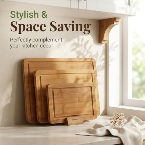 3-Piece Deep Carbonized Bamboo Cutting Board Set with Vertical Drying