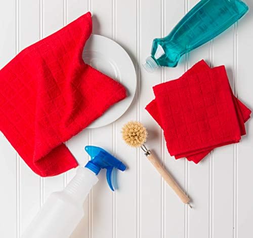 DII Basic Terry Collection Solid Windowpane Dishcloth Set, 12x12, Red