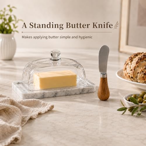 Marble Butter Dish with Lid: Butter Dish With Knife for Countertop