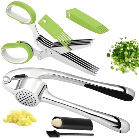 Stainless Steel 2-in-1 Garlic Press and Herb Scissors