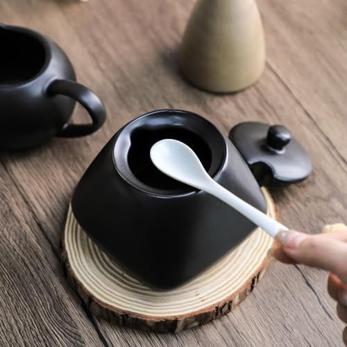 Black Simple Ceramic Coffee Serving Set, Creamer Pitcher and Sugar