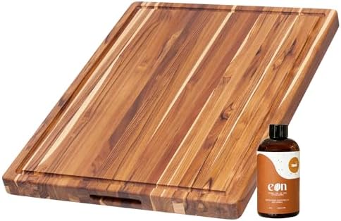 Teakhaus XL Carving Board with Juice Groove & Conditioning Oil Set