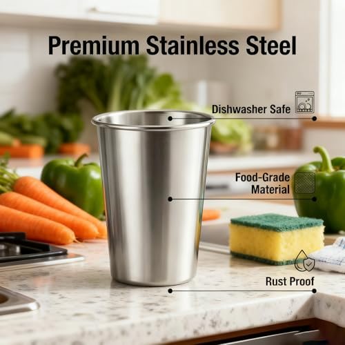 Stainless Steel Cups & Pint Tumblers Set of 8 - 4 Pack 8 oz + 4 Pack
