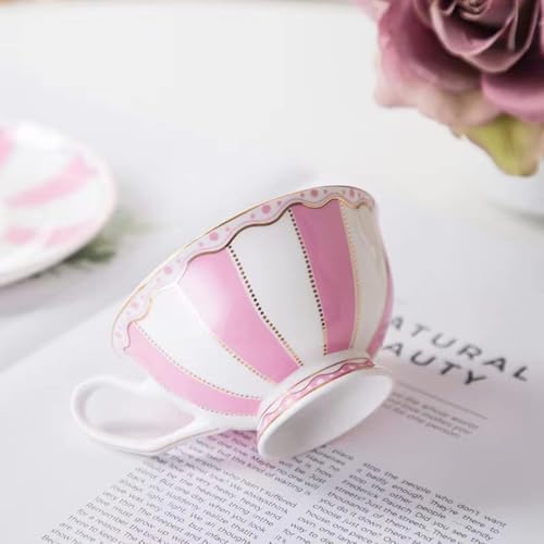 Bone China Pink Tea Cup with Saucer Spoon 3 Piece Set(7oz) Cappuccino