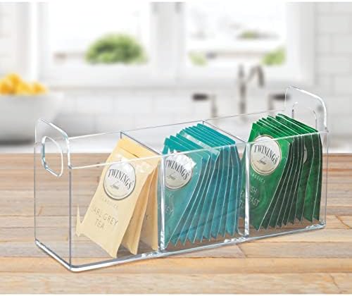 mDesign Plastic Condiment Organizer and Tea Bag Holder - 3-Compartment