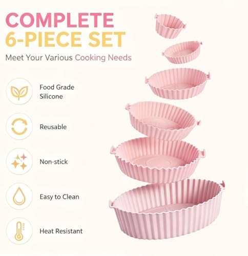 6-Piece Silicone Air Fryer Baking Tray Set