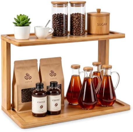 2-Tier Bamboo Coffee Station Organizer for Countertop