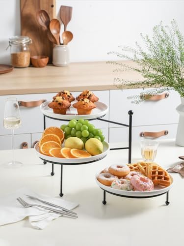Kanwone 3 Tiered Serving Stand with White Porcelain Plates, 10.3"