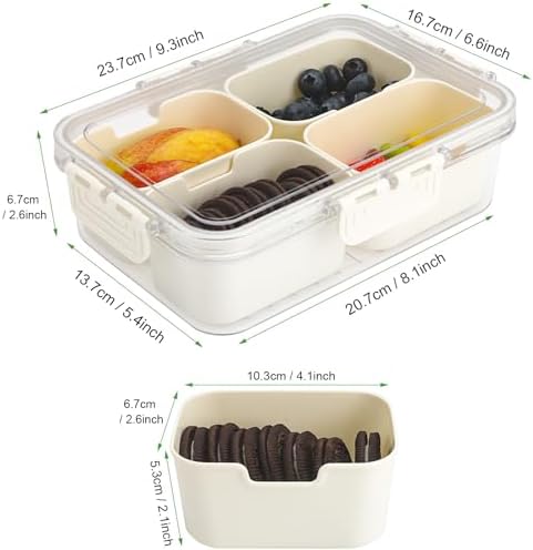 4 Compartment Snackle Box Containers with Lids, 2 Pcs Divided Serving