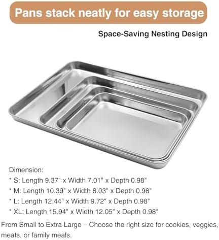 Aspire Stainless Steel Baking Sheet Cookie Pan Tray Set, 4 Sizes