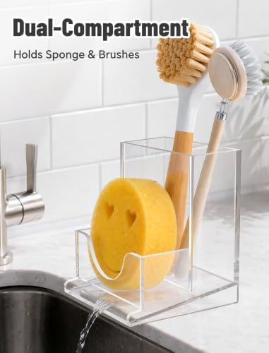 NiHome Sponge Holder, Clear Acrylic 2-Slot