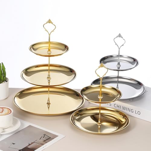 uxcell 2 Sets 2-Tier Cupcake Stand Holder, Round Tiered Serving Tray