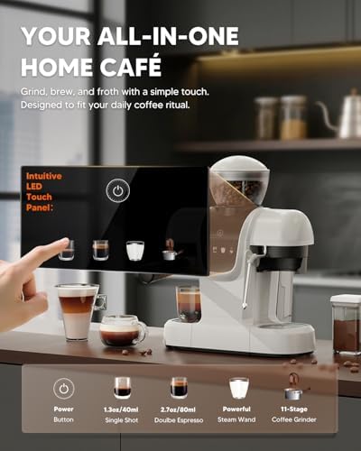 i Cafilas Semi-Automatic Espresso Machine with Grinder, White