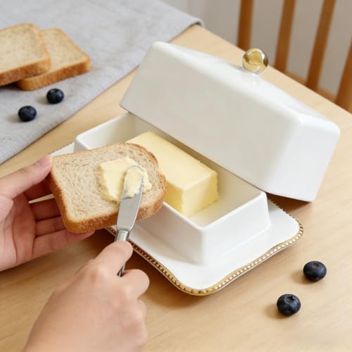 HAN SHENG Elegant Ceramic Covered Butter Dish with Lid Butter Storage