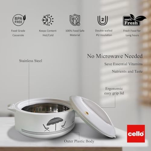 Cello Chef Deluxe Insulated Hot Pot Casserole 3500, White