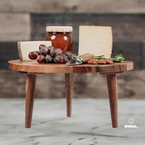 Acacia Wooden Round Footed Serving Board - Pedestal Riser Cake Stand
