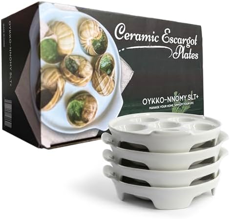 Set of 4 Escargot Baking Dish. Ceramic escargot dish with 6