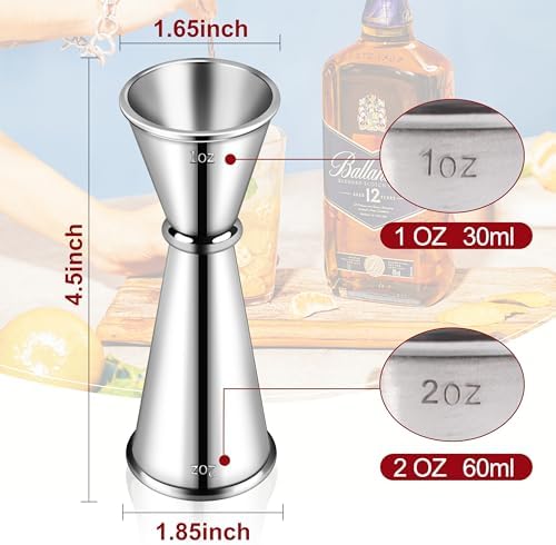 2 Pcs 304 Stainless Steel Double Jigger, 2 oz 1 oz