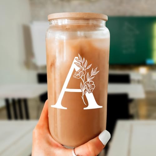SANDJEST Monogrammed Gifts for Women - Monogram A Initial Glass Cup