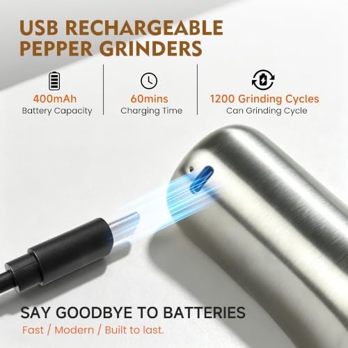Electric Salt and Pepper Grinder Set, USB-C Rechargeable