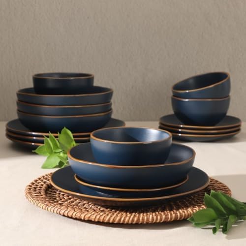 Gibson Home Hazeltine 16-Piece Navy Blue Stoneware Dinnerware Set