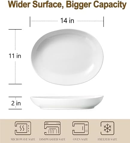 14 Inch Oval Serving Platters Set of 2, Large Wide Ceramic Serving