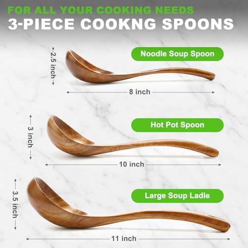 3Pcs Wooden Ladles Serving Spoon Non Toxic Soup Ladle Wood Cooking