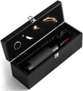 1 Pc Retro Wooden Wine Gift Box with 4 Accessories, Bamboo, Black
