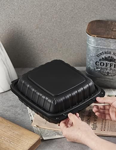 8X8" 1-Compartment 50-Pack Plastic Clamshell To Go Containers Food