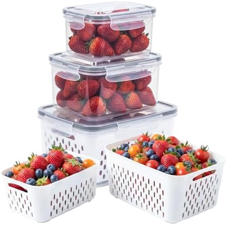 Fruit Storage Containers with Removable Colander, 3-Pack