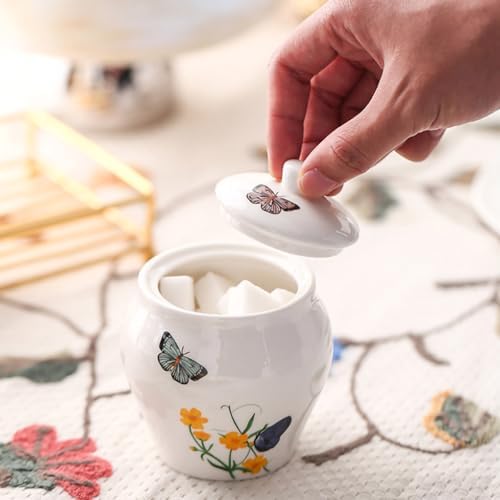 WAIT FLY Butterfly and Flower Ceramic Creamer and Sugar Bowl Set