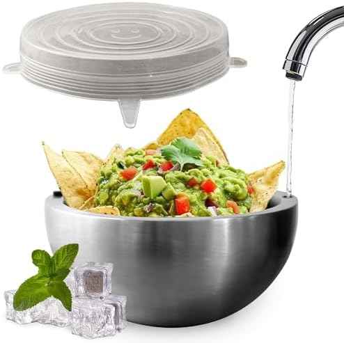 Aranka Dip Chiller Bowl with Lid, Stainless Steel 35 oz Double-Walled Insulated Serving Bowl for Keeping Food Hot or Cold, Perfect for Guacamole, Ice Cream, Salad & Soups