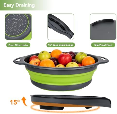 3-Pack Collapsible Colander for Kitchen with Self-Draining Base