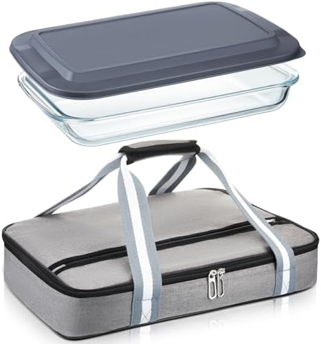 FoldTier Glass Baking Dish with Lid and Carrier, 9 x 13 Inch