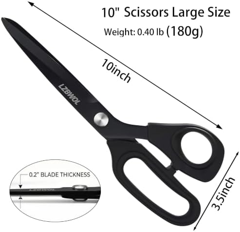 10 Inch Black Scissors All Purpose Heavy Duty, Fabric & Crafts