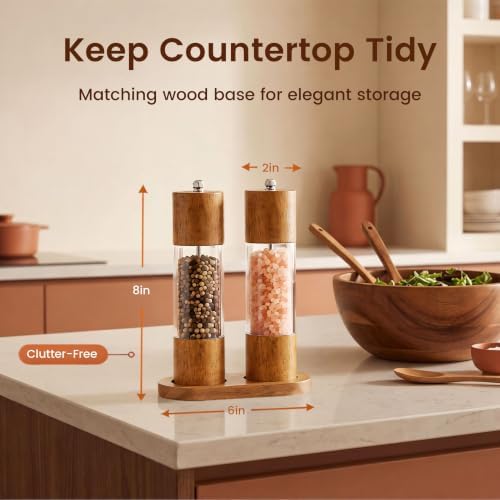 Wooden Salt and Pepper Grinder Set, 8 Inch