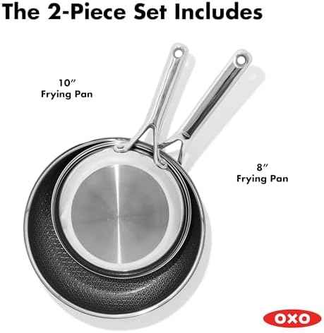 OXO Hybrid 8” and 10” Frying Pan Skillet Set, Durable PFAS-Free Ceramic, Fusion Boost Tech for Powerful Searing, Induction & All Cooktop Compatible, Dishwasher Safe, Mirror Polished Tri-Ply