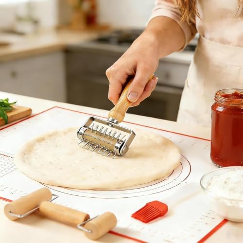 4Pcs Pizza Baking Tool Kit with Dough Docker, Non-Slip Silicone Baking