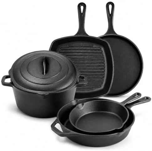 6 Piece Pre-seasoned Cast Iron Cookware Set with Dutch Oven, Skillets