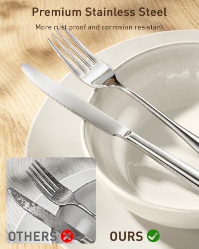 Quatish 36 Piece Silverware Set with Steak Knives, Cutlery Utensil