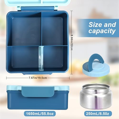 Bento Lunch Box with 1650ML Food Jar, 4 Compartments