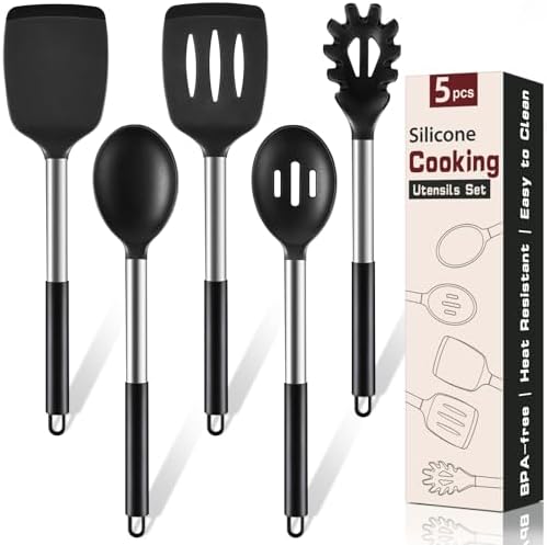 5Pcs Silicone Cooking Utensils Set, Black