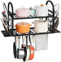 HOOBRO 30 Inch Pot Rack Wall Mounted, 2 Tier Pots and Pans Organizer with 6 Lid Holders and 10 Hooks, Wall-Mounted Pan Hanger with Towel Bar, for Kitchen Cookware Utensils Storage, Black BB100TL01