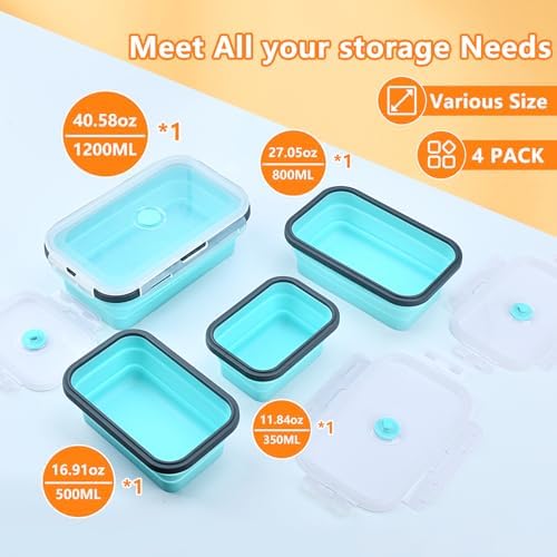 Collapsible Food Storage Containers with Lid & Air Vent, 4 Pack