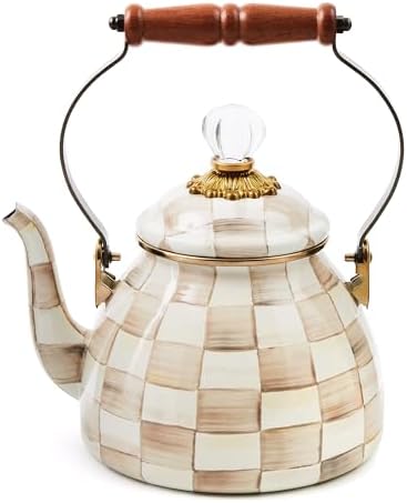 MACKENZIE-CHILDS 2 Quarts Brown-and-White Tea Kettle