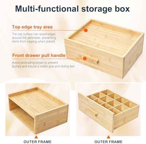 Brown Bamboo Tea Bag Organizer Box with Drawer for Counter